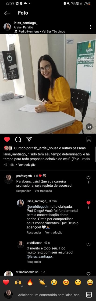 Captura de depoimento de aprovação em concurso